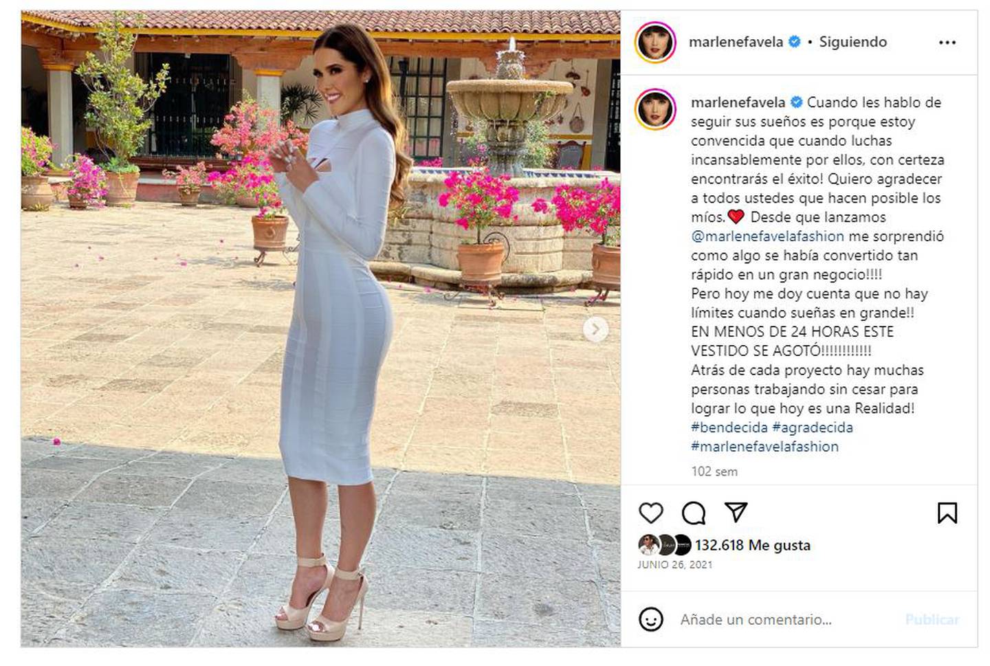Marlene Favela llevó el “Valeria Bandage Dress” para las fotos promocionales de 'La desalmada'