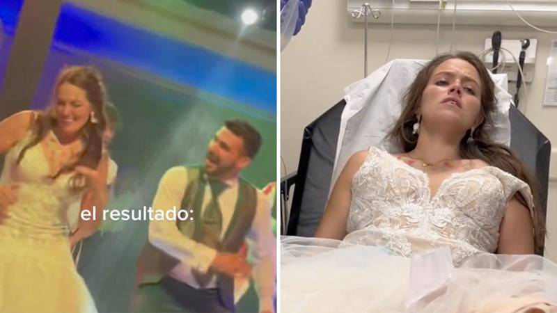 Novia lo dio todo bailando en su matrimonio y terminó en la clínica con una fractura
