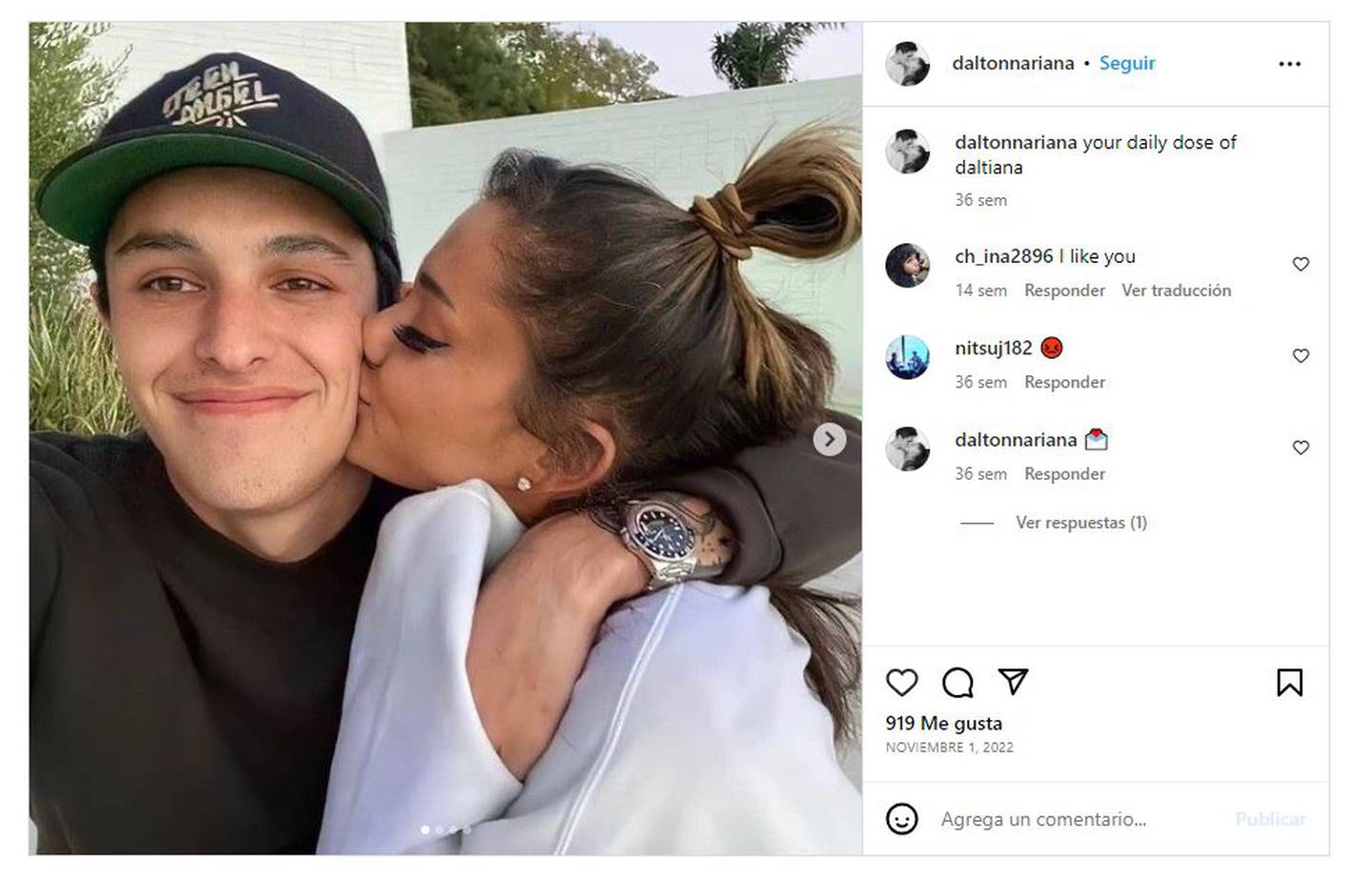 Ariana Grande y Dalton Gomez comenzaron su relación amorosa en el año 2020