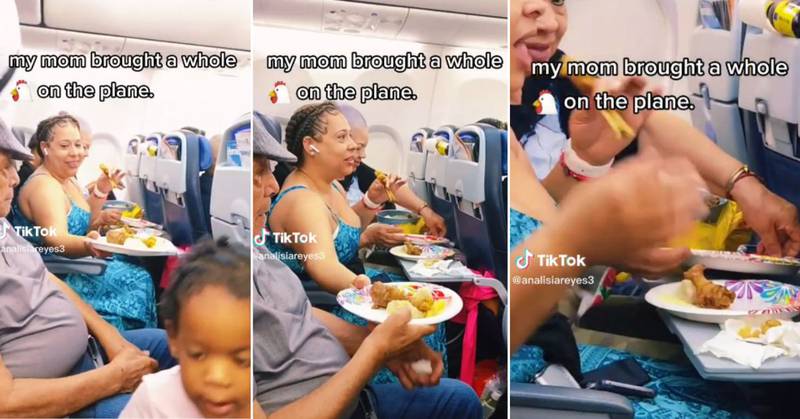 familia come pollo frito en vuelo