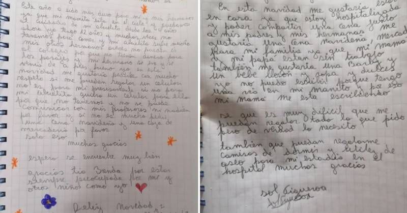 La niña escribió una carta pidiendo alimentos para su familia