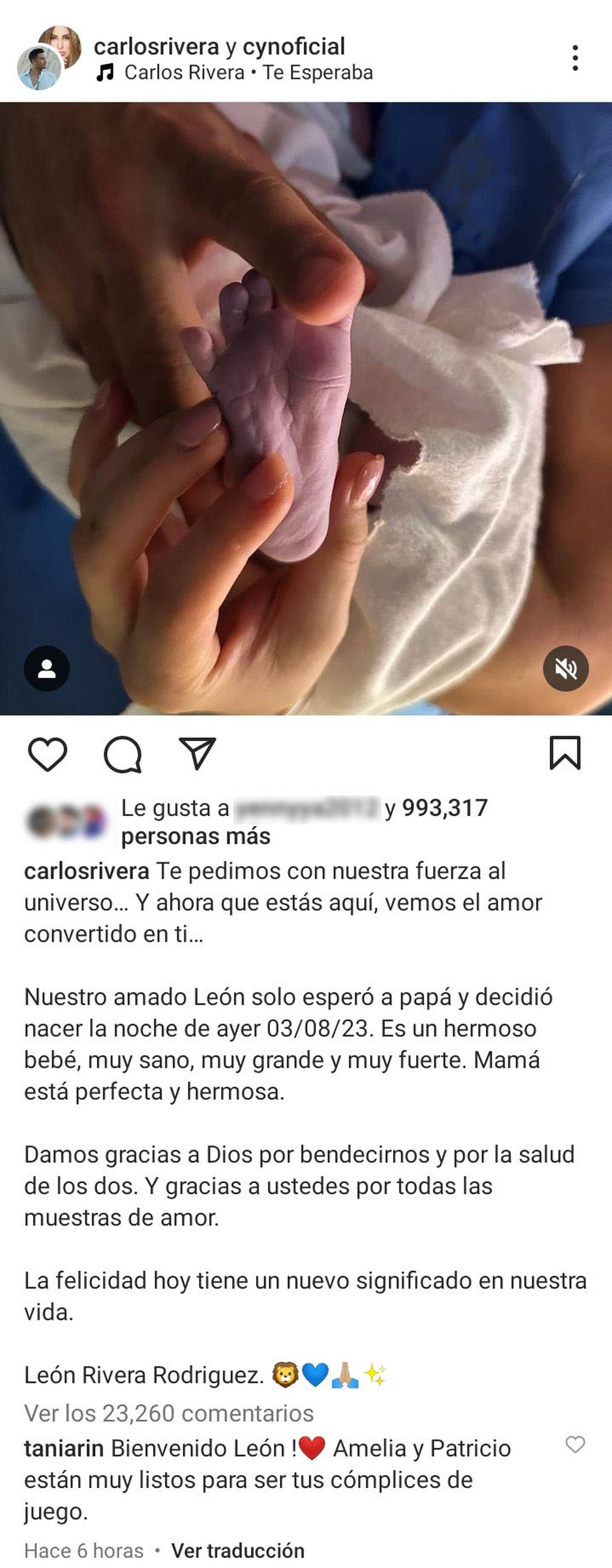 Cynthia Rodríguez y Carlos Rivera anunciaron el nacimiento de su primer bebé