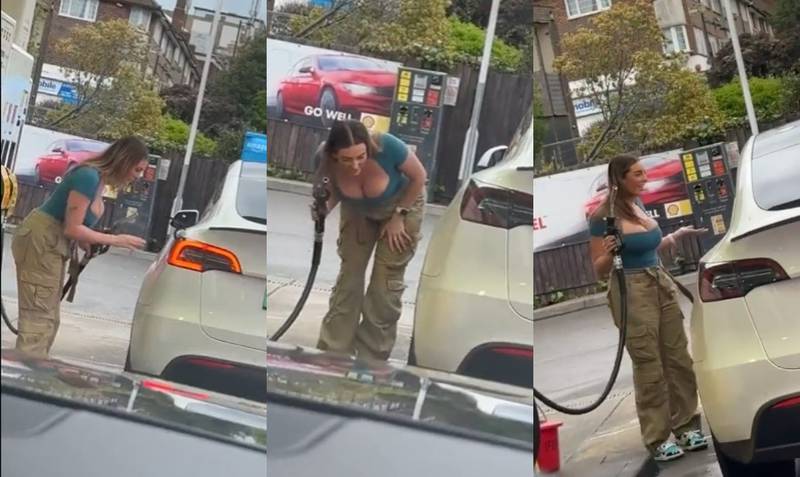 El video de la joven intentando colocarle gasolina al auto eléctrico se volvió viral