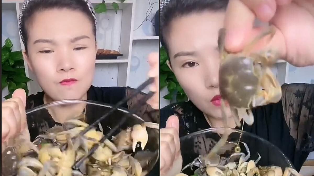 Mujer que come cangrejos