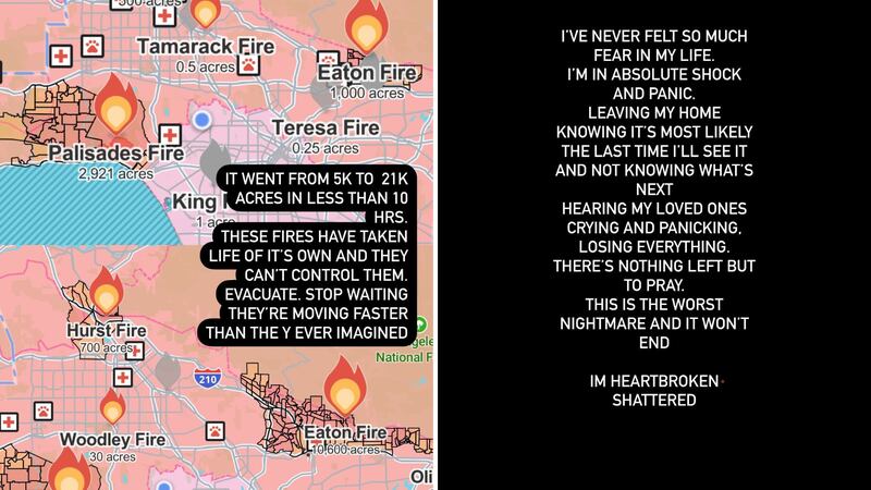 “Nunca he sentido tanto miedo en mi vida. Estoy en estado de shock y pánico absoluto. Salir de mi casa sabiendo que es muy probable que sea la última vez que la vea y sin saber qué es lo que oigo. Esta es la peor pesadilla", escribió Eiza.