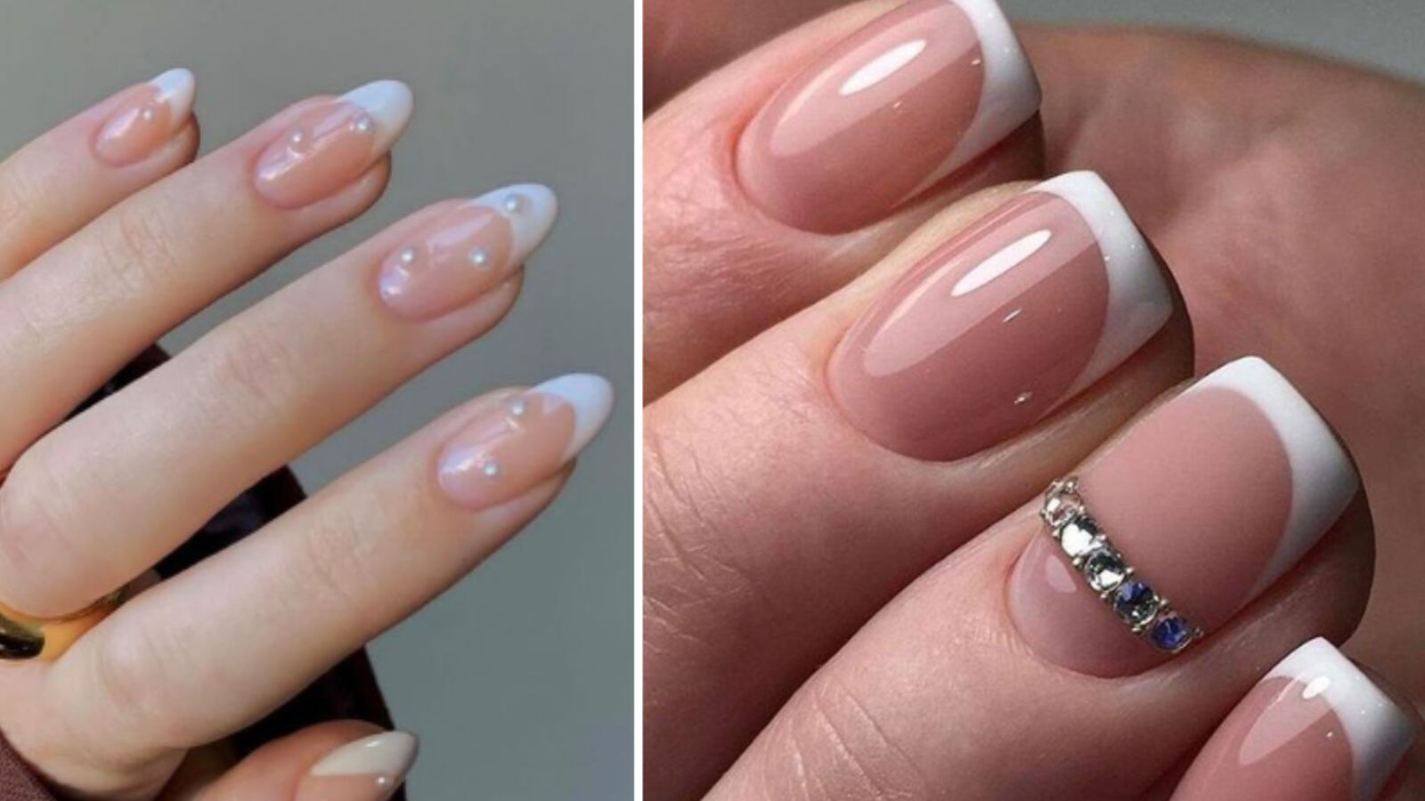 Uñas francesas blancas con piedras