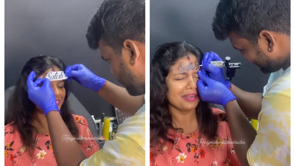 Una mujer se tatuó el nombre de amado en la frente