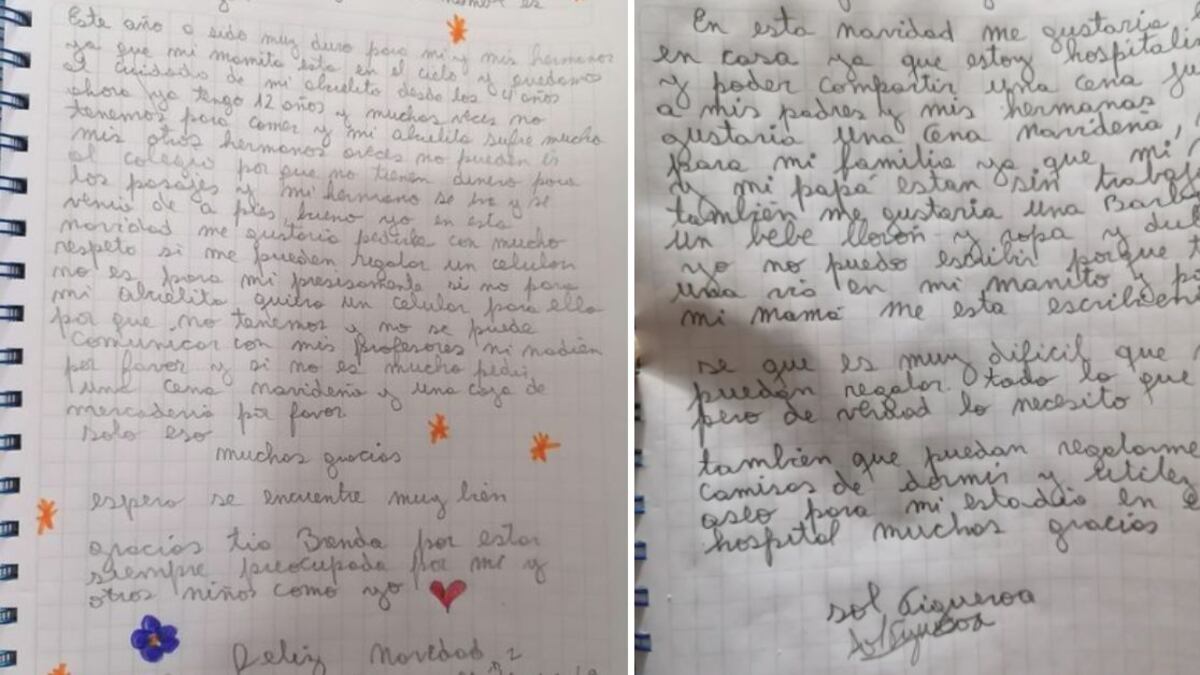 La niña escribió una carta pidiendo alimentos para su familia