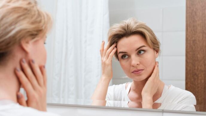 Mujer mirando en el espejo desde atrás