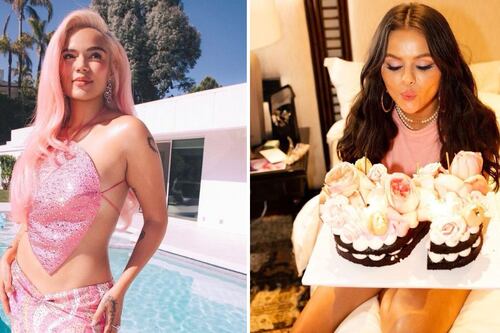 El envidiable vestido de corsé rosa Barbie que Karol G usó para fiesta de Selena Gomez