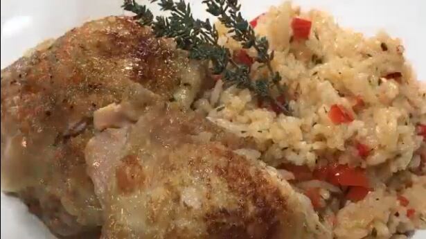 Arroz con pollo al sartén