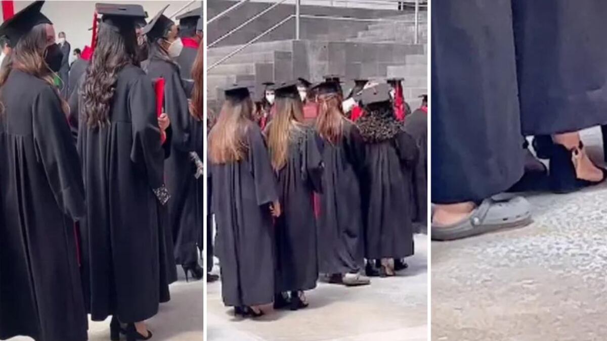 Una joven que debió ir a su graduación con un par de chanclas tipo crocs, desatando comentarios a favor de ella