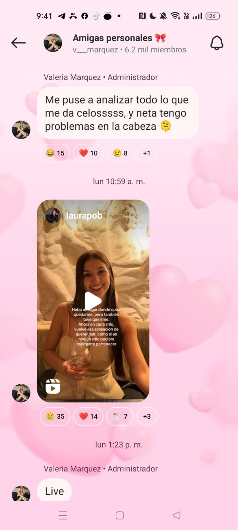 Canal de difusión de Valeria Márquez en Instagram