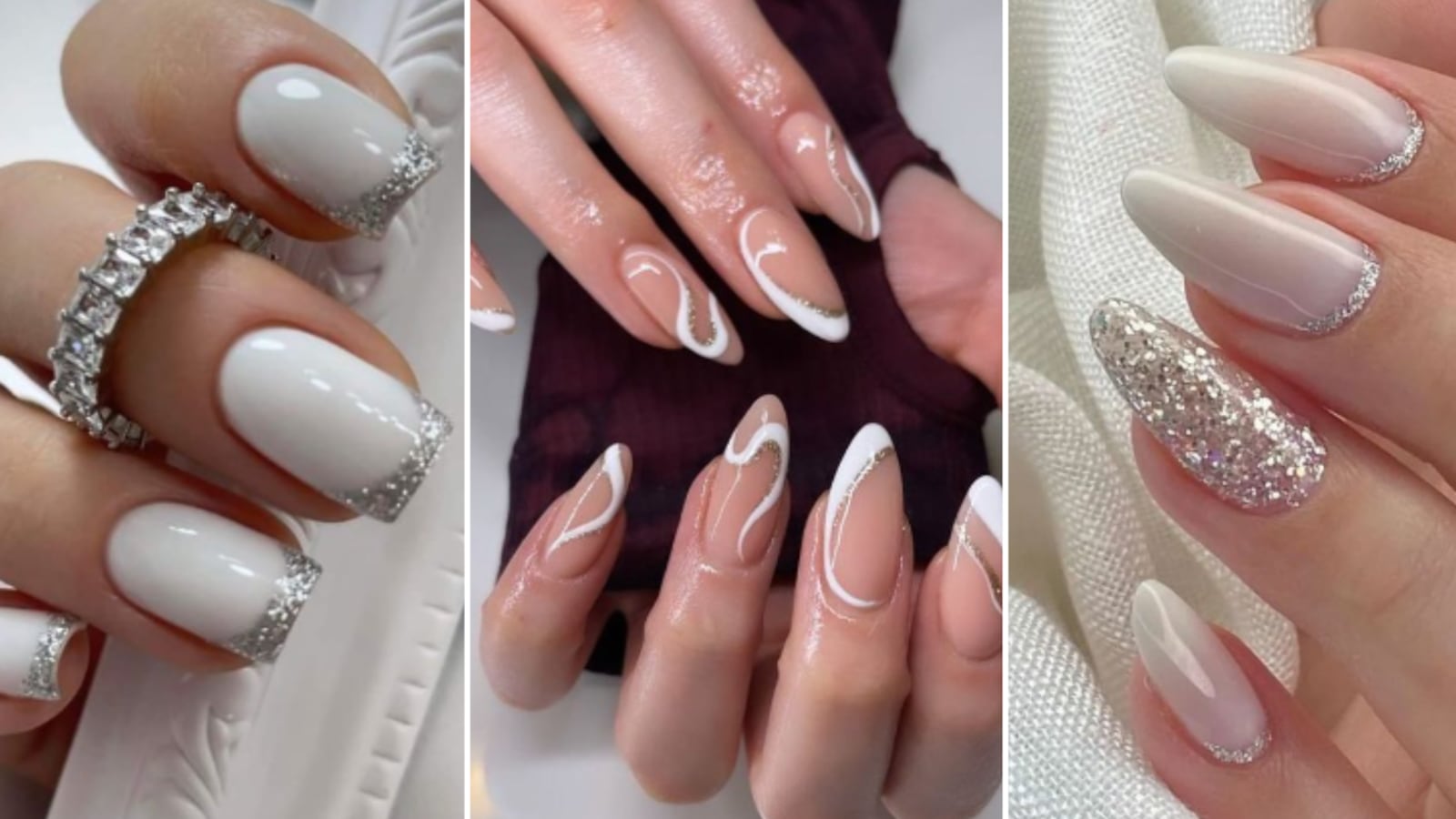 Diseños de uñas blancas con plateado