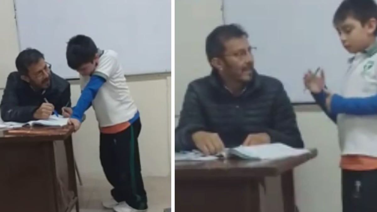 El profesor que les imparte clases, muy amablemente se tomó el tiempo para ayudar al hijo de su alumna con la tarea.