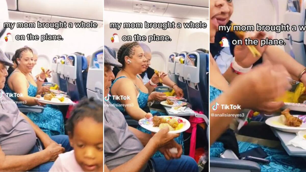 familia come pollo frito en vuelo