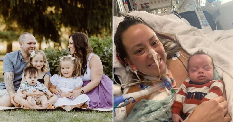 Autumn Carver, ahora madre de tres hijos, fue hospitalizada de emergencia por COVID-19 un día antes de dar a luz.