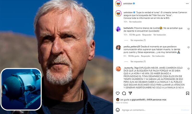 “A este cuento le falta una parte”: James Cameron dice que búsqueda del Titán “es una farsa”.