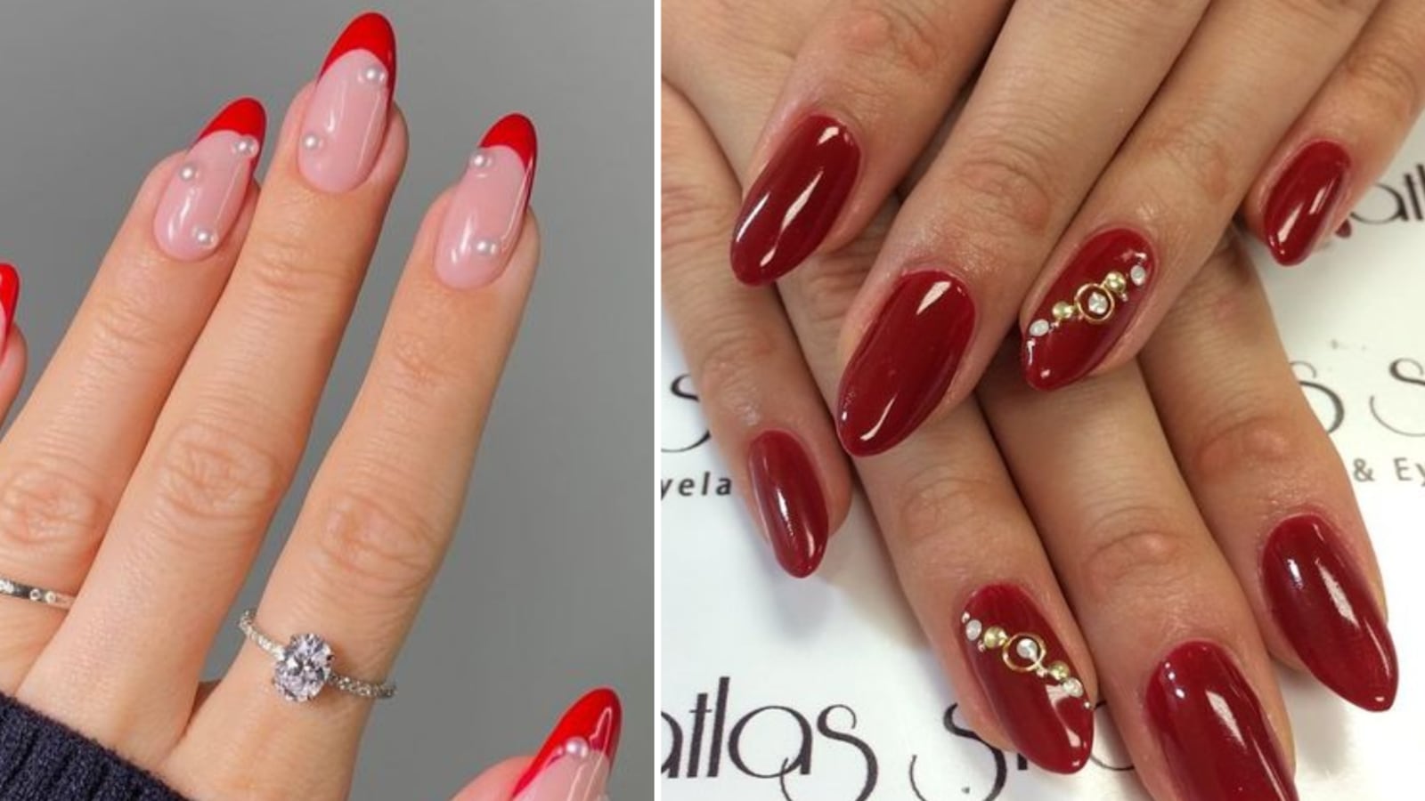 Uñas rojas con piedras