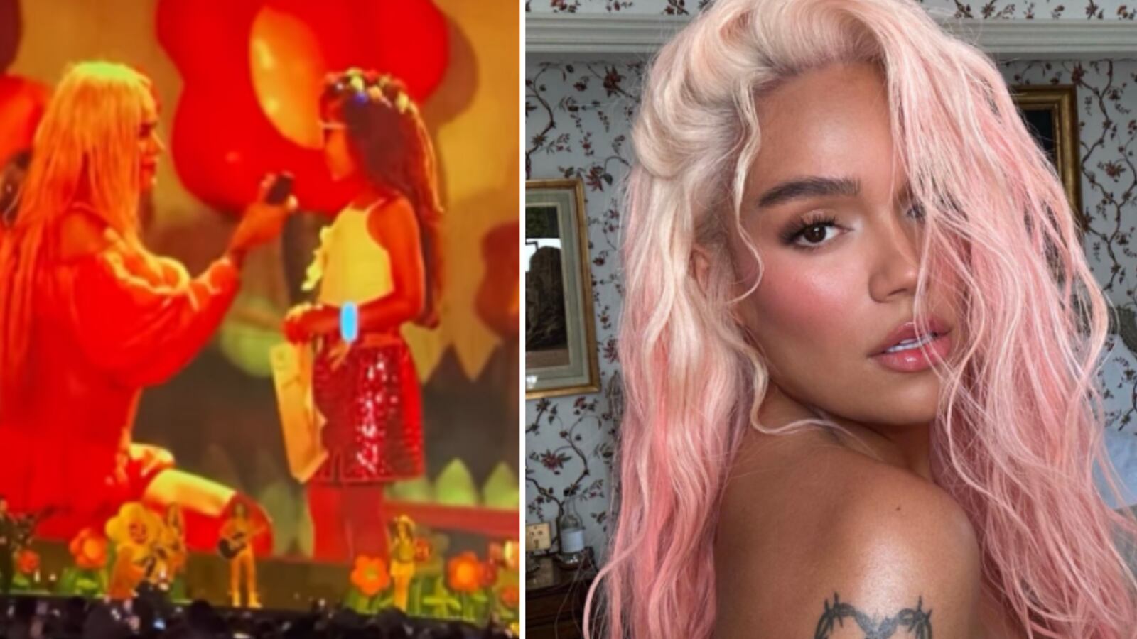 Karol G niña fan en el escenario