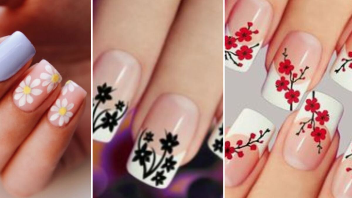 diseños de uñas simples y elegantes con flores que son tendencia en 2023