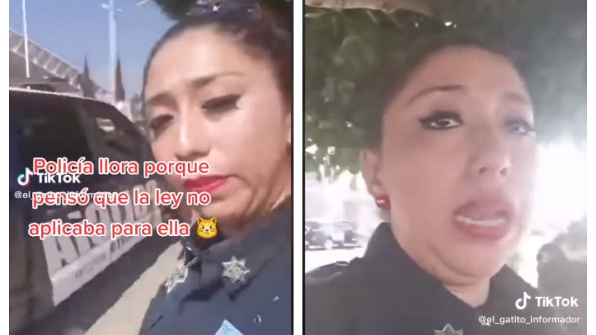 Mujer policía llora al ver que le dieron una multa por estacionarse donde no debía