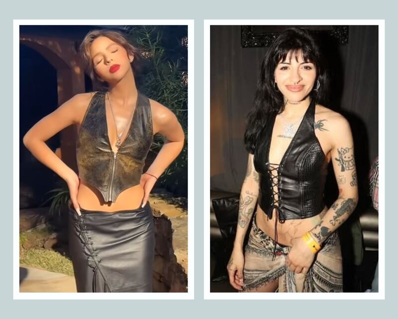 El look de cuero y falda de Cazzu y Ángela Aguilar por el que las compararon.
