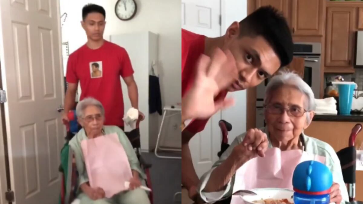 El joven muestra cómo cuida a su abuela