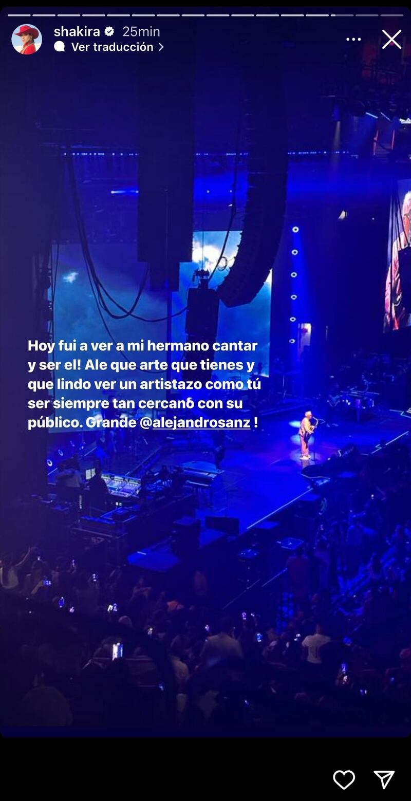 Shakira estuvo presente en el concierto de Alejandro Sanz en Miami y le dedicó amoroso mensaje