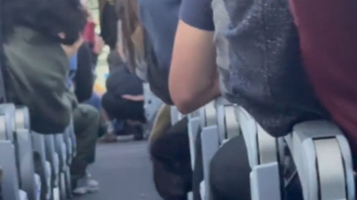 Un pasajero intentó abrir la puerta del avión en pleno viaje y la azafata lo golpeó