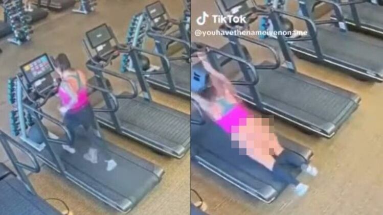 La mujer quedó sin pantalón en la trotadora