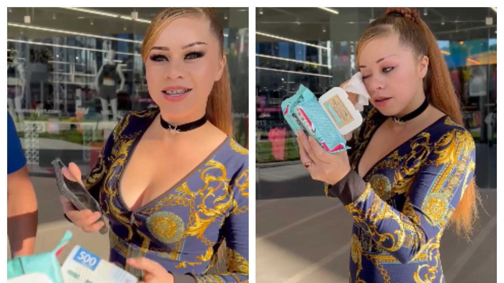 La mujer se quitó el maquillaje en plena calle