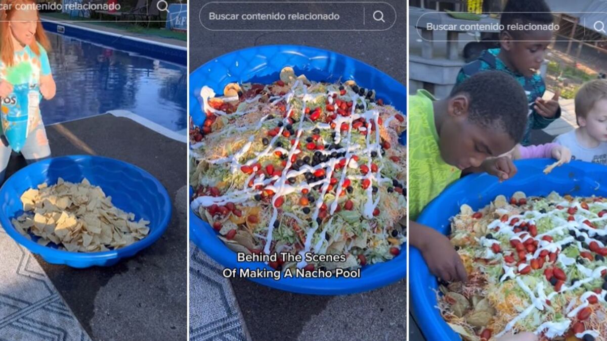 Mamá es criticada por servir la cena a sus 12 hijos en una piscina infantil